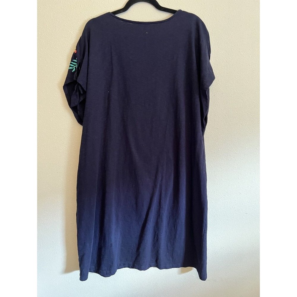 Talbots Dress 3X Blue Embroidered Short Tie Sleeve Cotton Washable - Picture 7 of 14